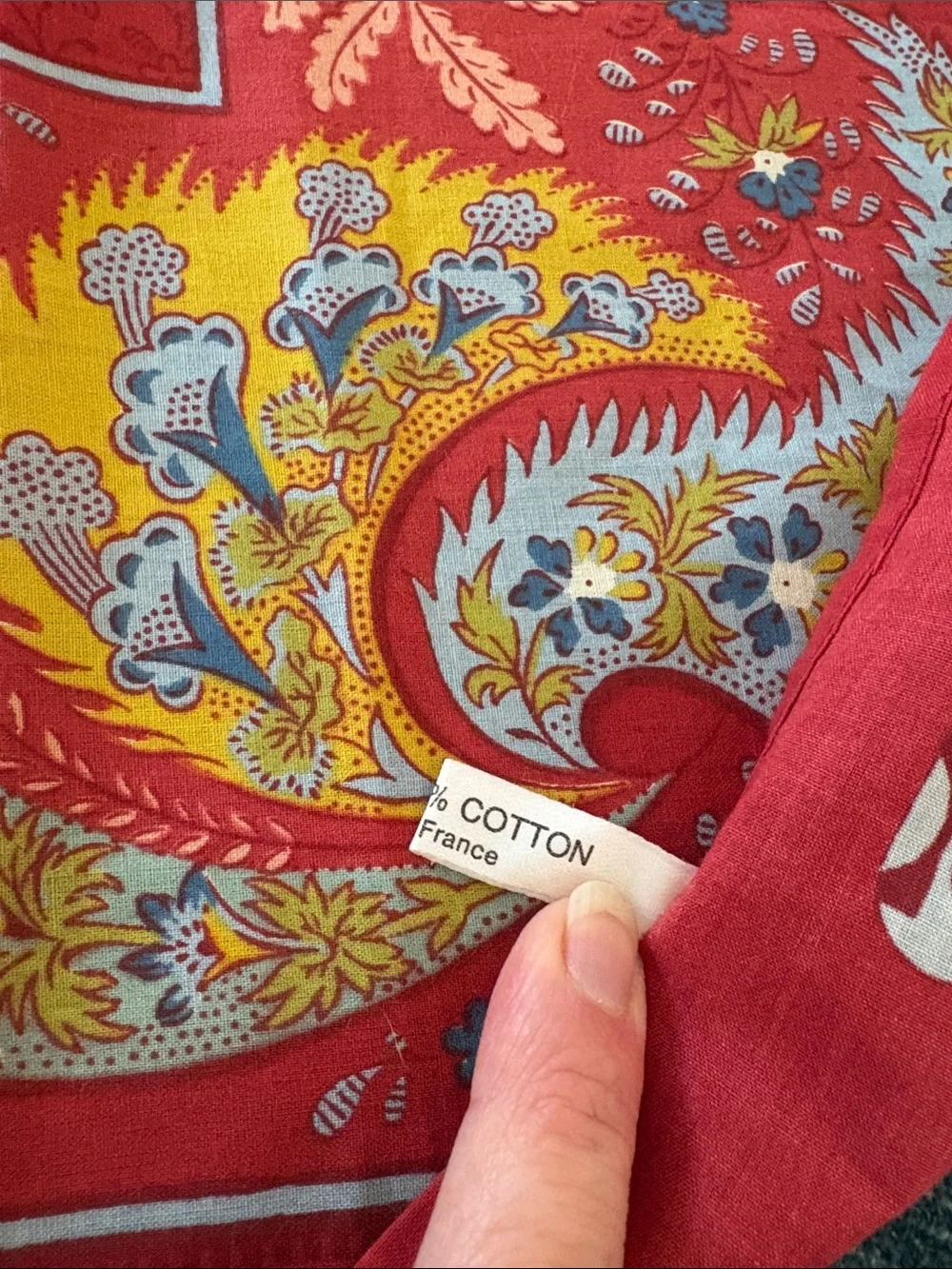 Beautiful Vintage Made in France Leather Olivades paisley cotton bandana